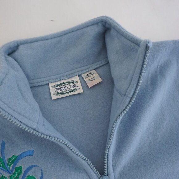 Vintage Separate Scene Blue Embroidered Snowflake Fleece Quarter Zip Sweater M - Picture 11 of 11